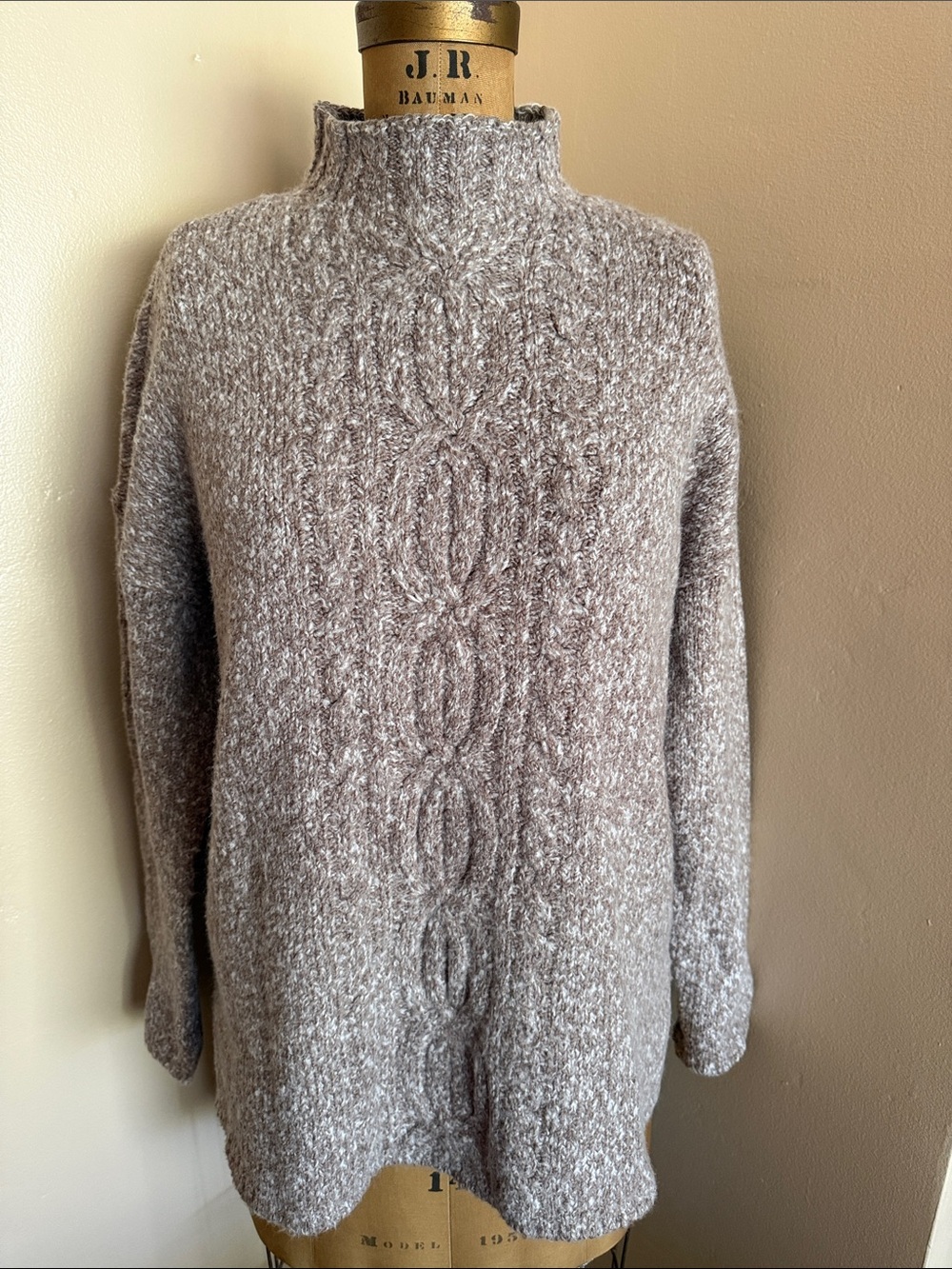 J.Jill Cable Knit Turtleneck Tunic Sweater Brown M Petite